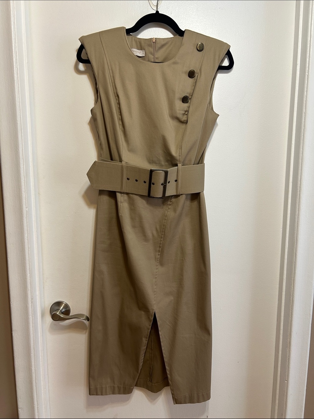 Rinascimento Sleeveless Midi Dress in Taupe with Wide Belt